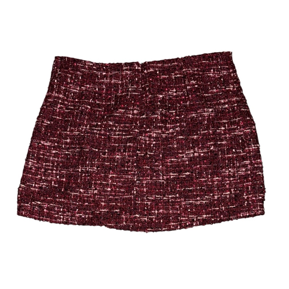 NWT House of Harlow 1960 Burgundy Pink Metallic Silver Sequin Tweed Mini Skirt L